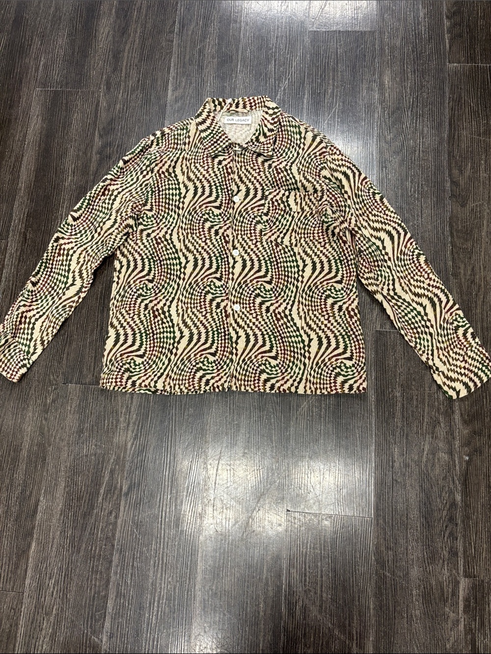Our Legacy Cream, Black & Green Tartan Hypnosis Print Box Shirt Size 48